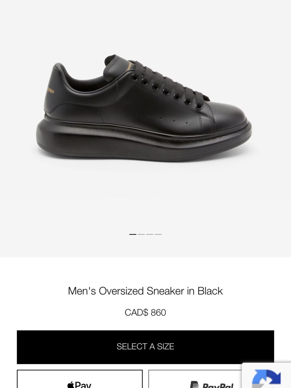 Alexander McQueen Black Leather Oversized Sneaker with Gold Branding